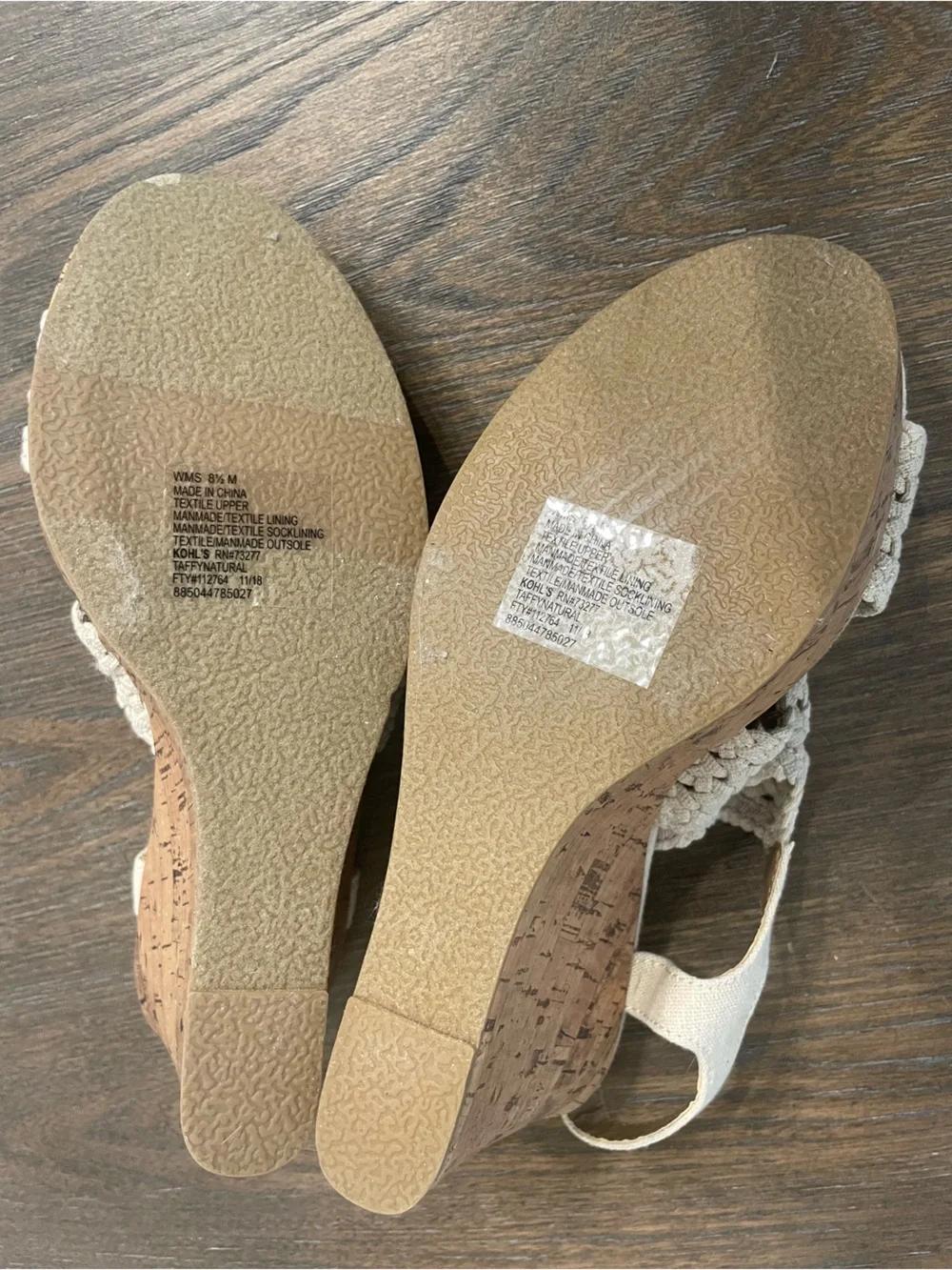 SO Beige Woven Slingback Cork Wedge Sandals